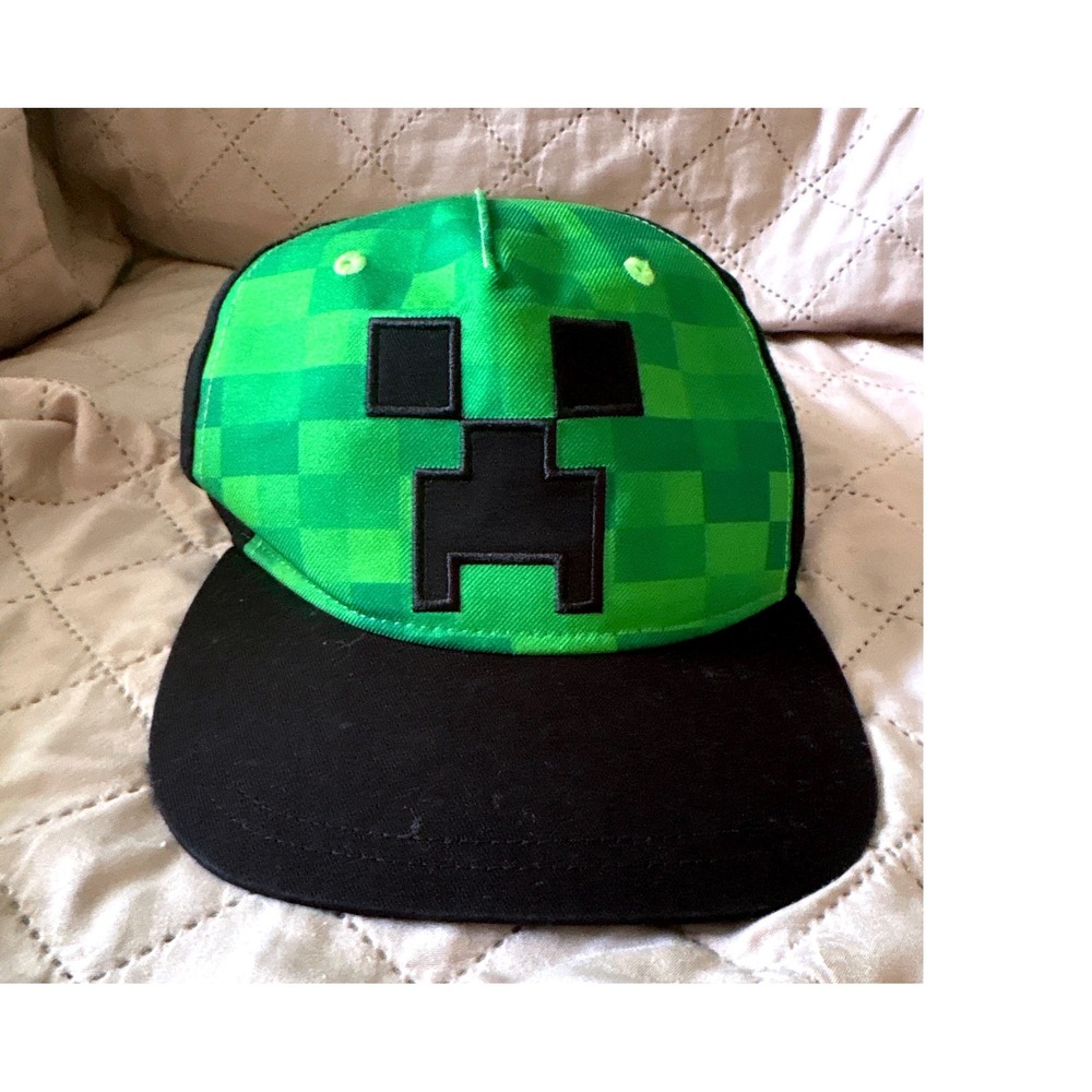 Minecraft Creeper Youth Snapback Hat Green Black Pixel Face Adjustable Cap OSFM